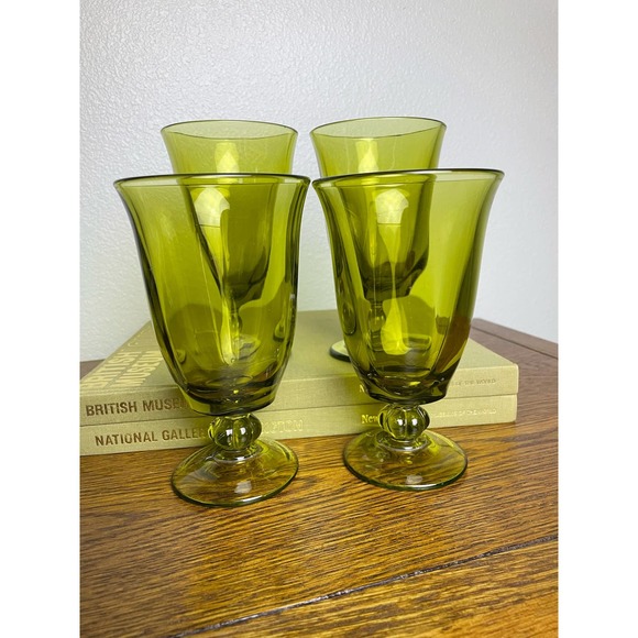 4 Tiffin Franciscan Canterbury Greenbriar Iced Tea Glasses Goblets Olive Green - Picture 5 of 7